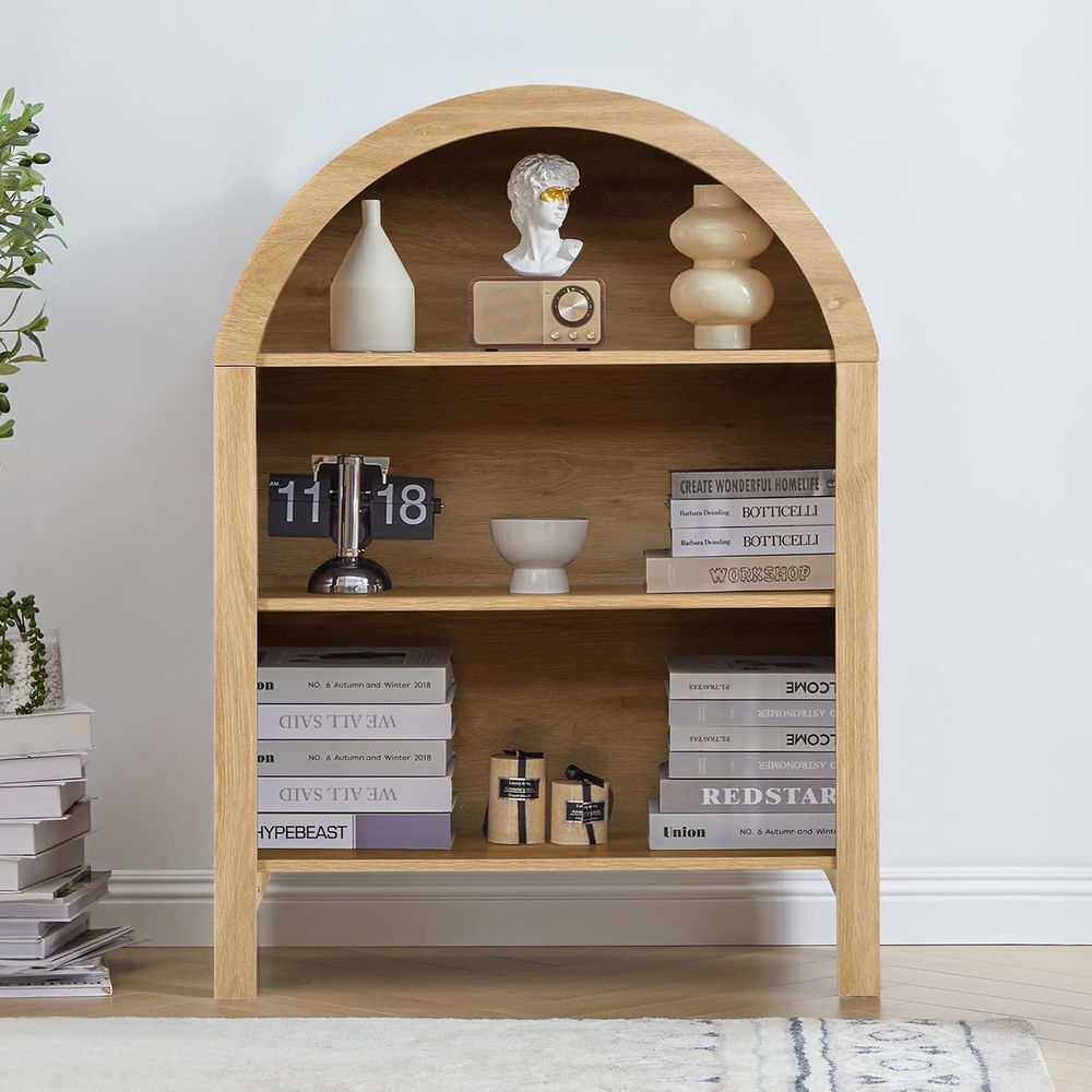 Home Office With Bookshelves - رف كتب قوسي ثلاثي الطبقات قائم